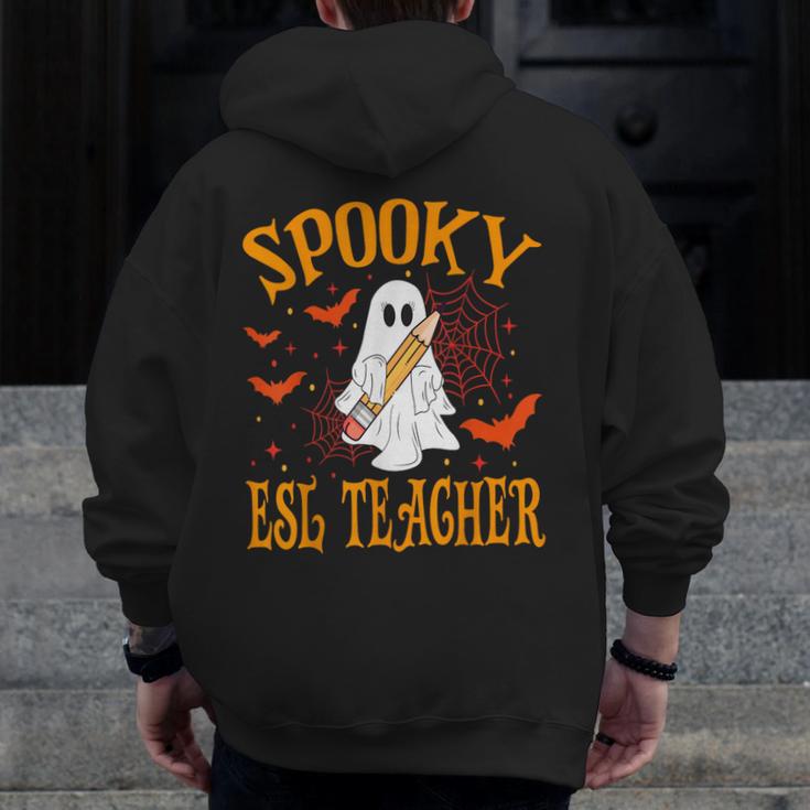 Spooky ESL Teacher Ghost Halloween School Women Men Zip Up Hoodie Back Print, Esl Teacher Gifts, funny design Spooky ESL Teacher Ghost Halloween School Women Men Zip Up Hoodie Back Print, Esl Teacher Gifts, funny design