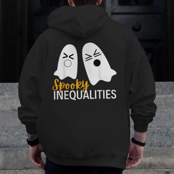 Spooky Ghost Inequalities Halloween Math Teacher Men Zip Up Hoodie Back Print, funny design