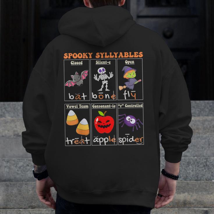 Spooky Syllables Halloween Teacher Student Education Men Zip Up Hoodie Back Print, funny design Spooky Syllables Halloween Teacher Student Education Men Zip Up Hoodie Back Print, funny design