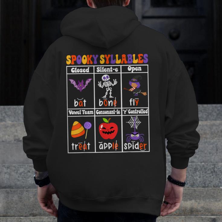 Spooky Syllables Teacher Halloween Educational Kids Men Zip Up Hoodie Back Print, funny design Spooky Syllables Teacher Halloween Educational Kids Men Zip Up Hoodie Back Print, funny design