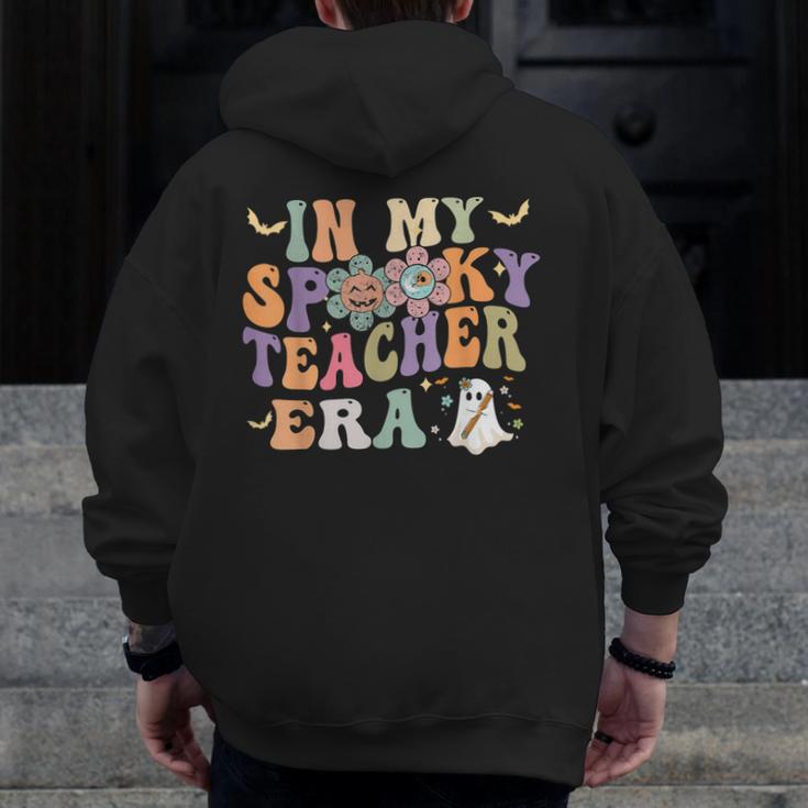 In My Spooky Teacher Era Groovy Hippie Retro Ghost Halloween Men Women Kids Men Zip Up Hoodie Back Print, Groovy Teacher Gifts, funny design