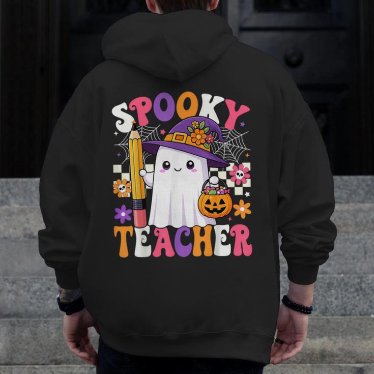 Spooky Teacher Ghost Pencil Teach Halloween Teacher Men Zip Up Hoodie Back Print, funny design