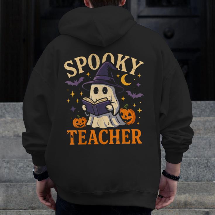 Spooky Teacher Halloween Cute Ghost Pumpkin Reading Women Men Zip Up Hoodie Back Print, funny design