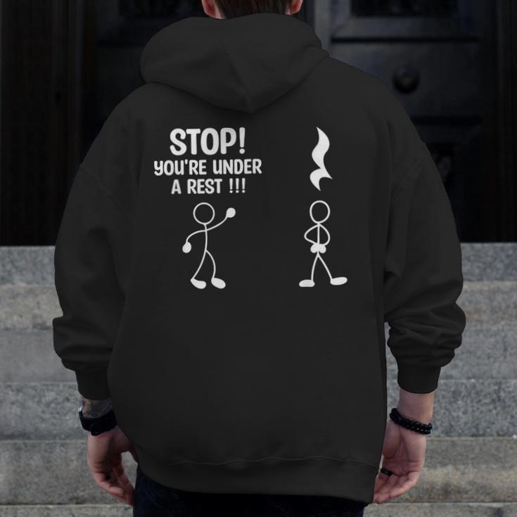 Stop You'Re Under A Rest Music Teacher Men Zip Up Hoodie Back Print, funny design Stop You'Re Under A Rest Music Teacher Men Zip Up Hoodie Back Print, funny design