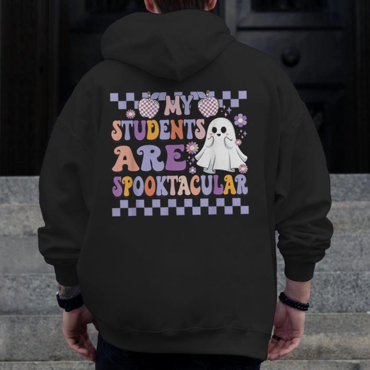 My Students Are Spooktacular Teacher Halloween Vibes Men Zip Up Hoodie Back Print, funny design My Students Are Spooktacular Teacher Halloween Vibes Men Zip Up Hoodie Back Print, funny design