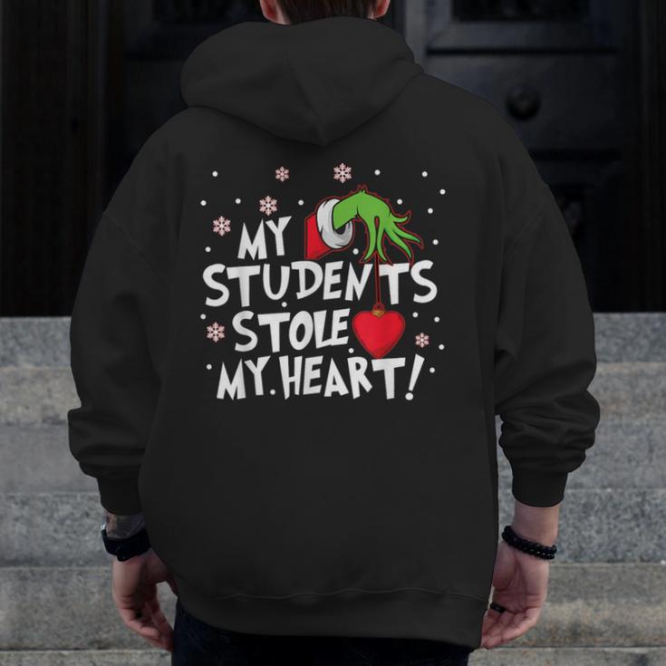 My Students Stole My Heart School Teacher Christmas Men Women Kids Men Zip Up Hoodie Back Print, funny design