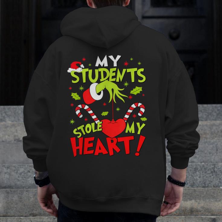 My Students Stole My Heart Teacher Holiday Merry Christmas Men Zip Up Hoodie Back Print, funny design