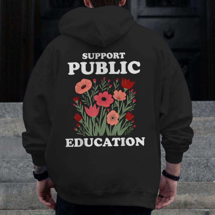 Support Public Education Cute Floral Teacher Red For Ed Men Zip Up Hoodie Back Print, funny design Support Public Education Cute Floral Teacher Red For Ed Men Zip Up Hoodie Back Print, funny design