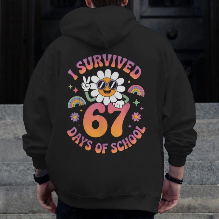 I Survived 67 Days Of School Groovy Retro Teachers Girls Men Zip Up Hoodie Back Print, funny design I Survived 67 Days Of School Groovy Retro Teachers Girls Men Zip Up Hoodie Back Print, funny design