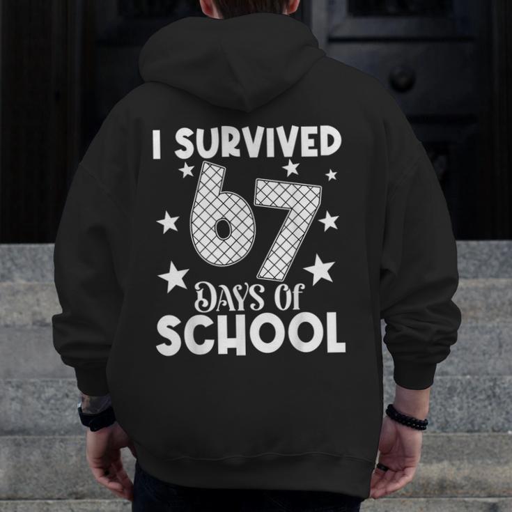 I Survived 67 Days Of School Teachers Students Men Zip Up Hoodie Back Print, funny design