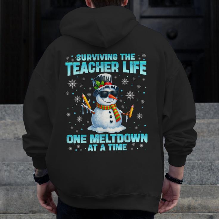Surviving The Teacher Life Pjs Pajamas Christmas Xmas Teache Men Zip Up Hoodie Back Print, funny design