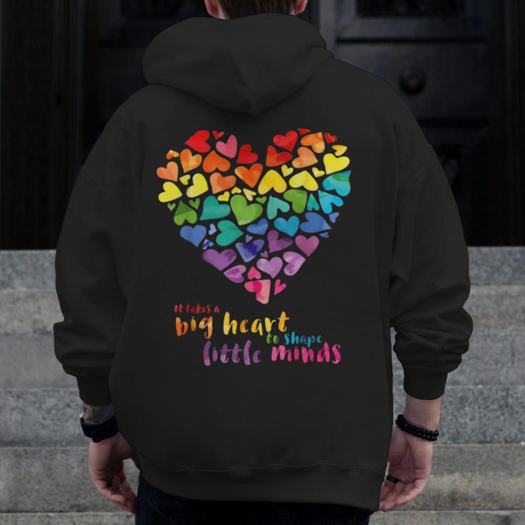 It Takes a Big Heart To Shape Little Minds Teacher Men Zip Up Hoodie Back Print, funny design
