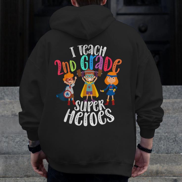 I Teach 2nd Grade Superheroes Back To School Teacher Men Women Girls Kids Men Zip Up Hoodie Back Print, 2nd Grade Teacher Gifts, funny design