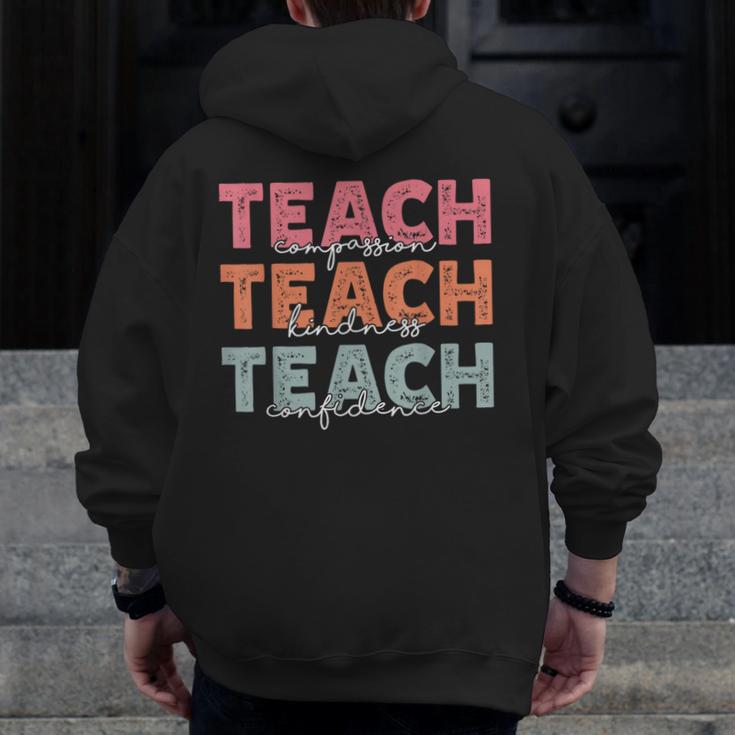 Teach Compassion Kindness Confidence For Teacher Men Zip Up Hoodie Back Print, funny design Teach Compassion Kindness Confidence For Teacher Men Zip Up Hoodie Back Print, funny design