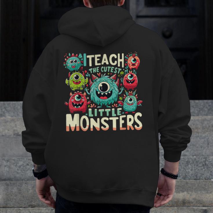 I Teach The Cutest Little Monsters Teacher Halloween Outfit Men Zip Up Hoodie Back Print, funny design I Teach The Cutest Little Monsters Teacher Halloween Outfit Men Zip Up Hoodie Back Print, funny design