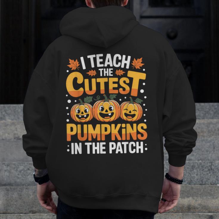 I Teach The Cutest Pumpkins Shirt Teachers Halloween Men Zip Up Hoodie Back Print, funny design