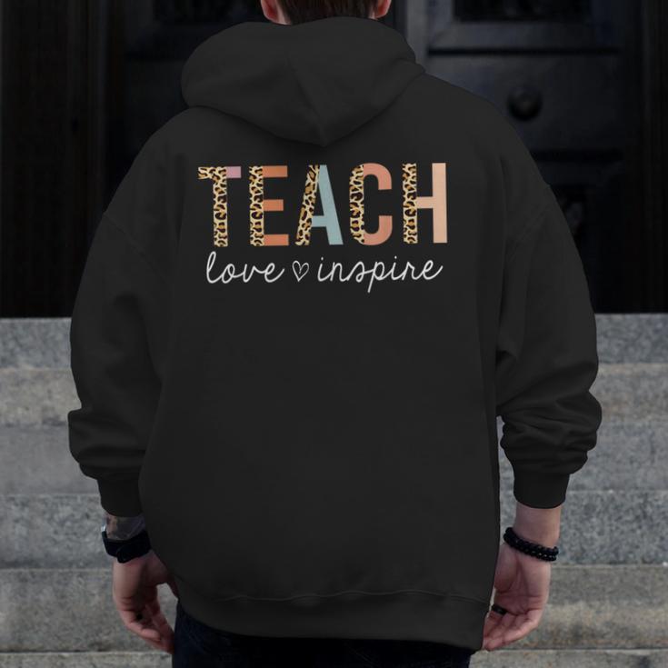 Teach Love Inspire Leopard Back To School Cute Teacher Men Women Girls Kids Men Zip Up Hoodie Back Print, funny design