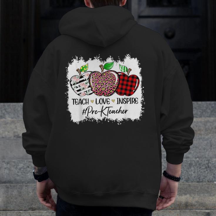 Teach Love Inspire Pre-k Teacher Apple Leopard Red Plain Men Zip Up Hoodie Back Print, funny design