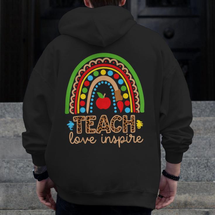 Teach Love Inspire Rainbow Leopard Cheetah Print Teacher Men Zip Up Hoodie Back Print, funny design Teach Love Inspire Rainbow Leopard Cheetah Print Teacher Men Zip Up Hoodie Back Print, funny design