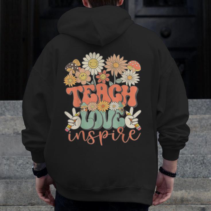 Teach Love Inspire Retro Groovy Daisy Back To School Teacher For Men Women Kids Men Zip Up Hoodie Back Print, Groovy Teacher Gifts, funny design Teach Love Inspire Retro Groovy Daisy Back To School Teacher For Men Women Kids Men Zip Up Hoodie Back Print, Groovy Teacher Gifts, funny design