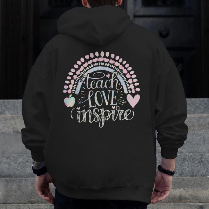 Teach Love Inspire Teacher Men Zip Up Hoodie Back Print, funny design