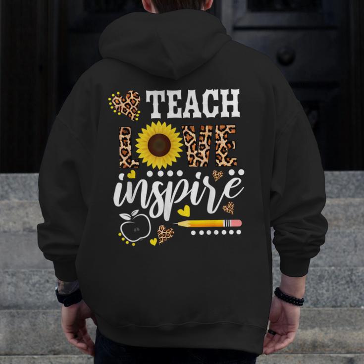 TEACH LOVE INSPIRE Teacher Sunflower Appreciation Men Zip Up Hoodie Back Print, funny design TEACH LOVE INSPIRE Teacher Sunflower Appreciation Men Zip Up Hoodie Back Print, funny design