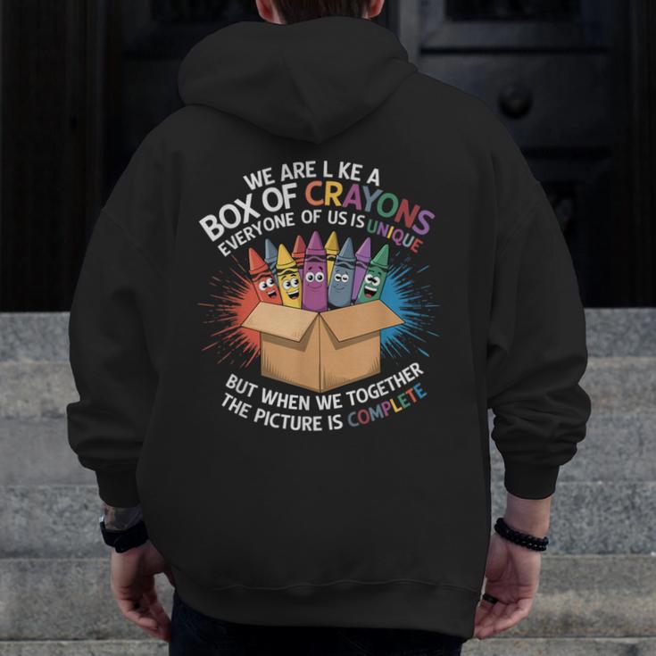 Teacher We Are Like a Box Of Crayons Men Zip Up Hoodie Back Print, funny design Teacher We Are Like a Box Of Crayons Men Zip Up Hoodie Back Print, funny design