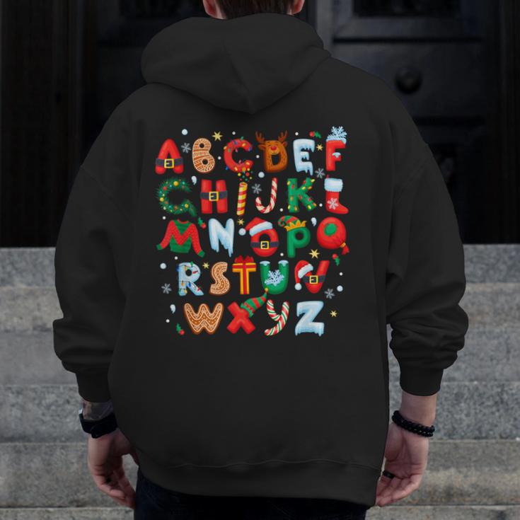 Teacher Christmas Alphabet Back To School Holiday Learning Men Zip Up Hoodie Back Print, funny design Teacher Christmas Alphabet Back To School Holiday Learning Men Zip Up Hoodie Back Print, funny design