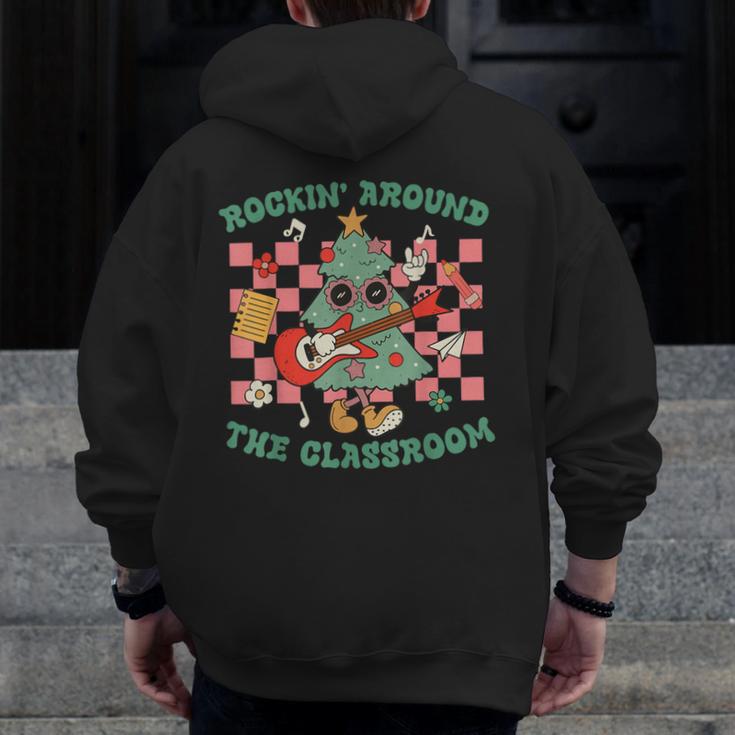Teacher Christmas Rockin' Around The Classroom Men Women Kids Men Zip Up Hoodie Back Print, funny design