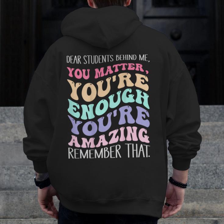 Teacher Dear Students Behind Me 1st Day Of School On Back Men Zip Up Hoodie Back Print, funny design Teacher Dear Students Behind Me 1st Day Of School On Back Men Zip Up Hoodie Back Print, funny design