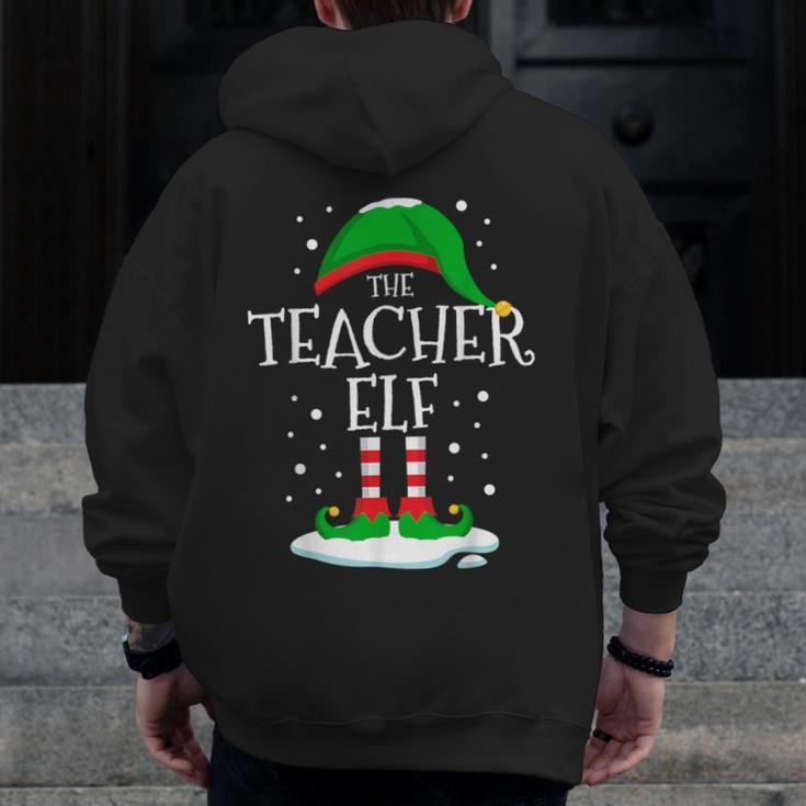 The Teacher Elf Christmas Family Matching Xmas Group For Men Women Men Zip Up Hoodie Back Print, funny design