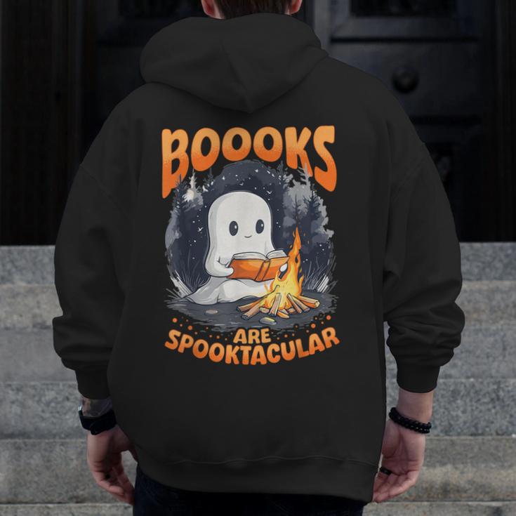 Teacher Halloween Ghost Reading Book Animal Boooks Are Men Zip Up Hoodie Back Print, funny design