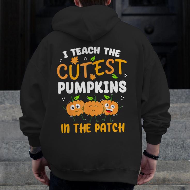 Teacher Halloween Pre-K Teacher Kindergarten Cutest Pumpkins Men Women Kids Men Zip Up Hoodie Back Print, funny design
