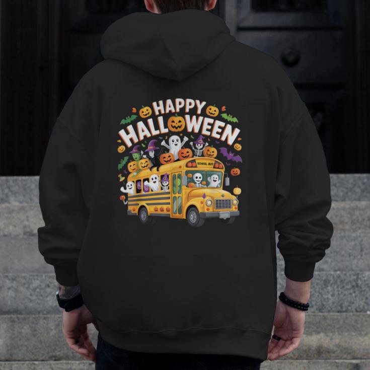 Teacher Halloween School Bus Driver Cute Ghost Witch Party Men Zip Up Hoodie Back Print, funny design