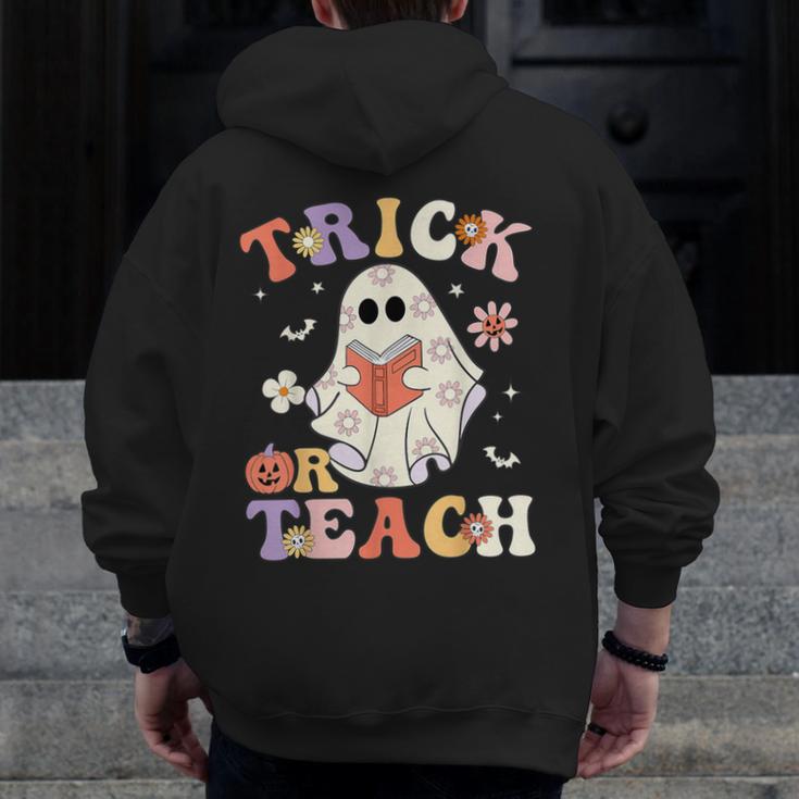 Teacher Halloween Trick Or Teach Floral Ghost Men Zip Up Hoodie Back Print, funny design Teacher Halloween Trick Or Teach Floral Ghost Men Zip Up Hoodie Back Print, funny design