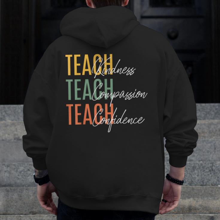 Teacher Kindness Compassion Confidence Teaching Men Zip Up Hoodie Back Print, funny design Teacher Kindness Compassion Confidence Teaching Men Zip Up Hoodie Back Print, funny design
