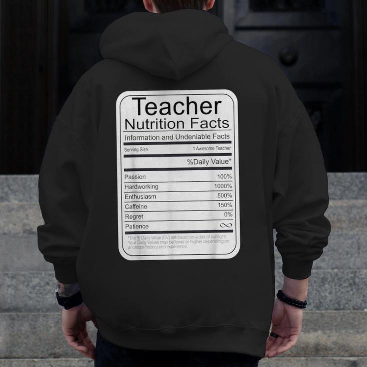 Teacher Nutrition Facts Teachers Nutritional Fact Men Zip Up Hoodie Back Print, funny design