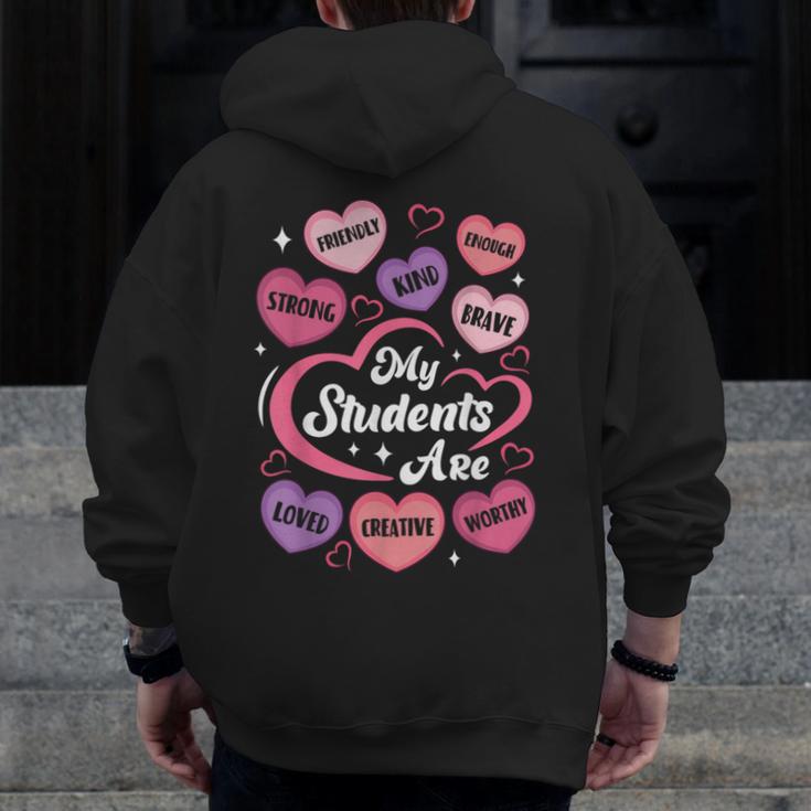 Teacher Positive Affirmations Candy Heart Valentine's Day Men Zip Up Hoodie Back Print, funny design Teacher Positive Affirmations Candy Heart Valentine's Day Men Zip Up Hoodie Back Print, funny design