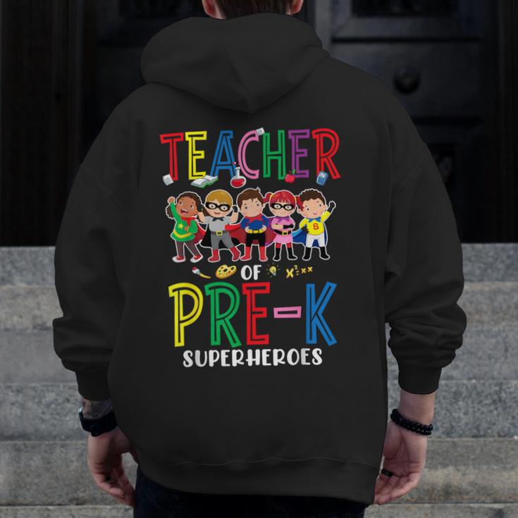 Teacher Of Pre K Superheroes Teacher New School Year Men Women Men Zip Up Hoodie Back Print, funny design Teacher Of Pre K Superheroes Teacher New School Year Men Women Men Zip Up Hoodie Back Print, funny design