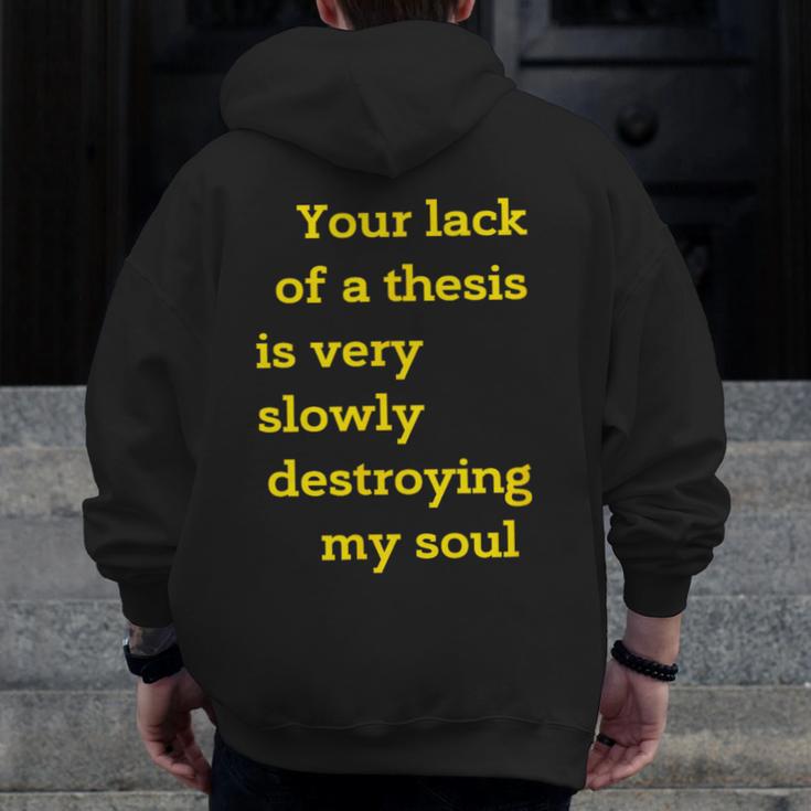 Teacher Or Professor Essay Thesis Writing Joke For Men Women Men Zip Up Hoodie Back Print, Writing Teacher Gifts, funny design