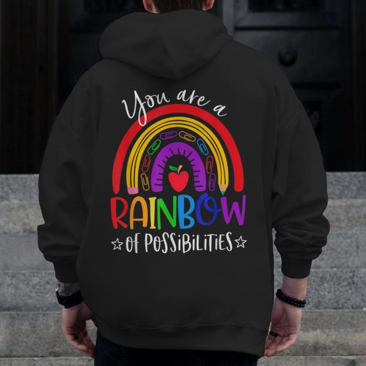 Teacher You Are a Rainbow Of Possibilities Funny Men Zip Up Hoodie Back Print, funny design Teacher You Are a Rainbow Of Possibilities Funny Men Zip Up Hoodie Back Print, funny design