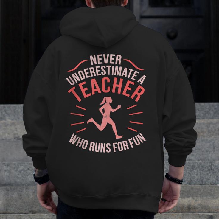 Teacher Who Runs Half Marathon Runner Running Lover Graphic Men Zip Up Hoodie Back Print, funny design