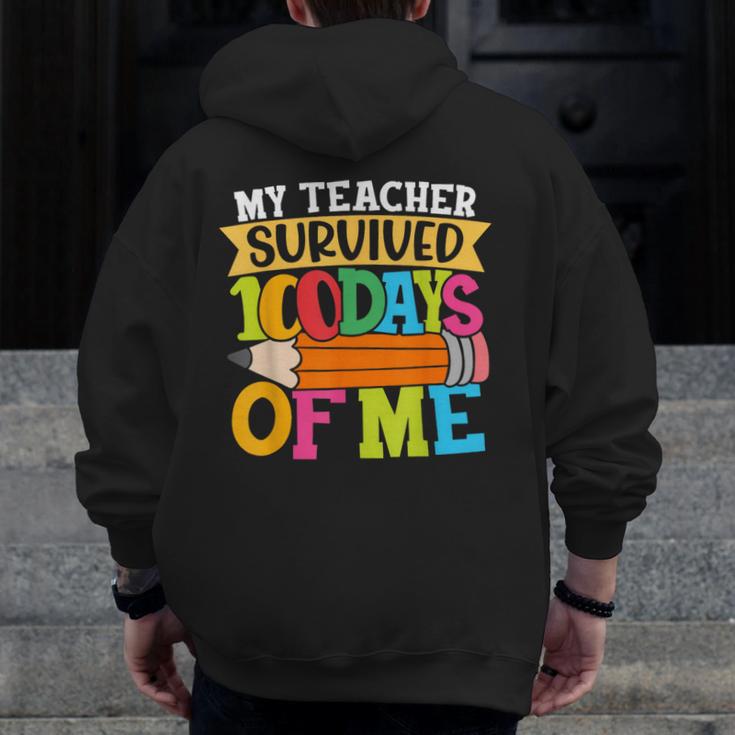 My Teacher Survived 100 Days Of Me 100th Day Of School Kids Men Zip Up Hoodie Back Print, funny design My Teacher Survived 100 Days Of Me 100th Day Of School Kids Men Zip Up Hoodie Back Print, funny design