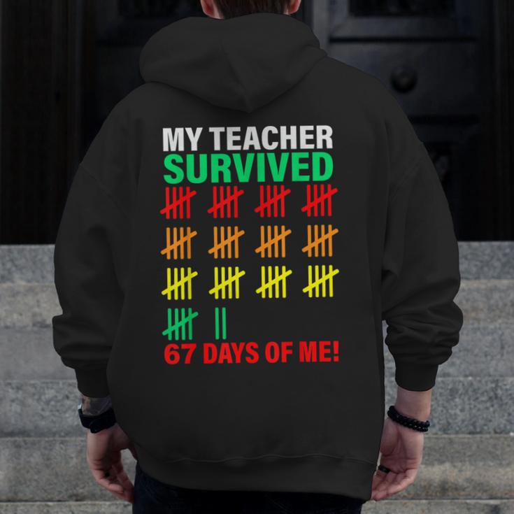 My Teacher Survived 67 Days Of Me School Kids Costume Men Zip Up Hoodie Back Print, funny design My Teacher Survived 67 Days Of Me School Kids Costume Men Zip Up Hoodie Back Print, funny design