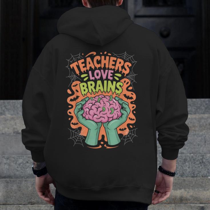 Teacher Teachers Love Brains Halloween Men Women Men Zip Up Hoodie Back Print, funny design