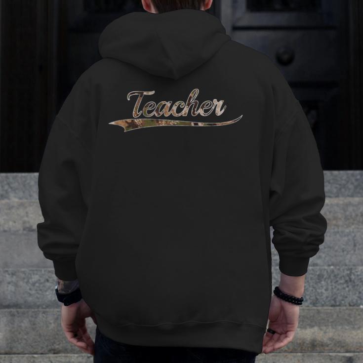 Teacher Teaching Camouflage Vintage Inspired Distressed Camo For Men Women Men Zip Up Hoodie Back Print, funny design