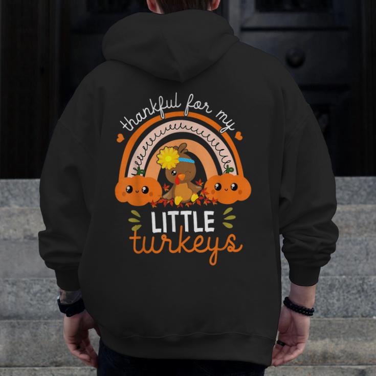 Teacher Thanksgiving Shirt Thankful For My Little Turkeys Men Zip Up Hoodie Back Print, funny design
