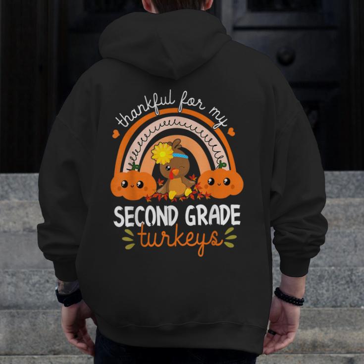 Teacher Thanksgiving Thankful For My Second Grade Turkeys Men Zip Up Hoodie Back Print, funny design