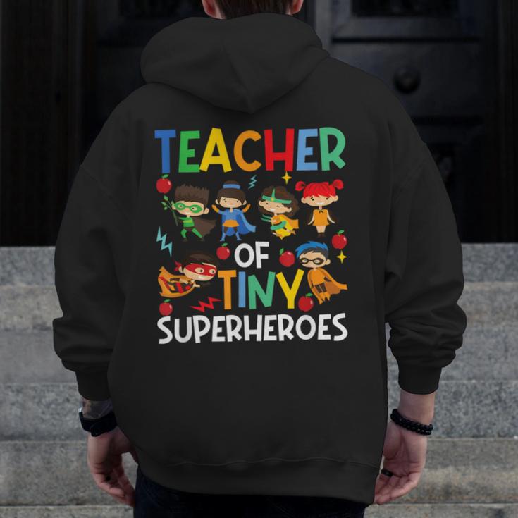 Teacher Of Tiny Superheroes Teach 100th Day Of School Men Women Girls Kids Men Zip Up Hoodie Back Print, funny design