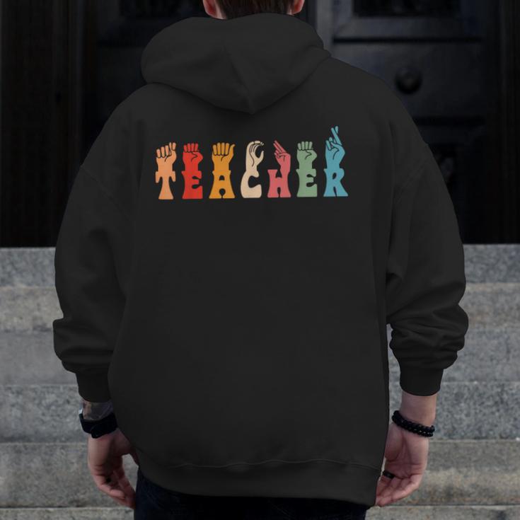 Teacher Word In Sign Language Awareness ASL Back To School Men Zip Up Hoodie Back Print, funny design Teacher Word In Sign Language Awareness ASL Back To School Men Zip Up Hoodie Back Print, funny design